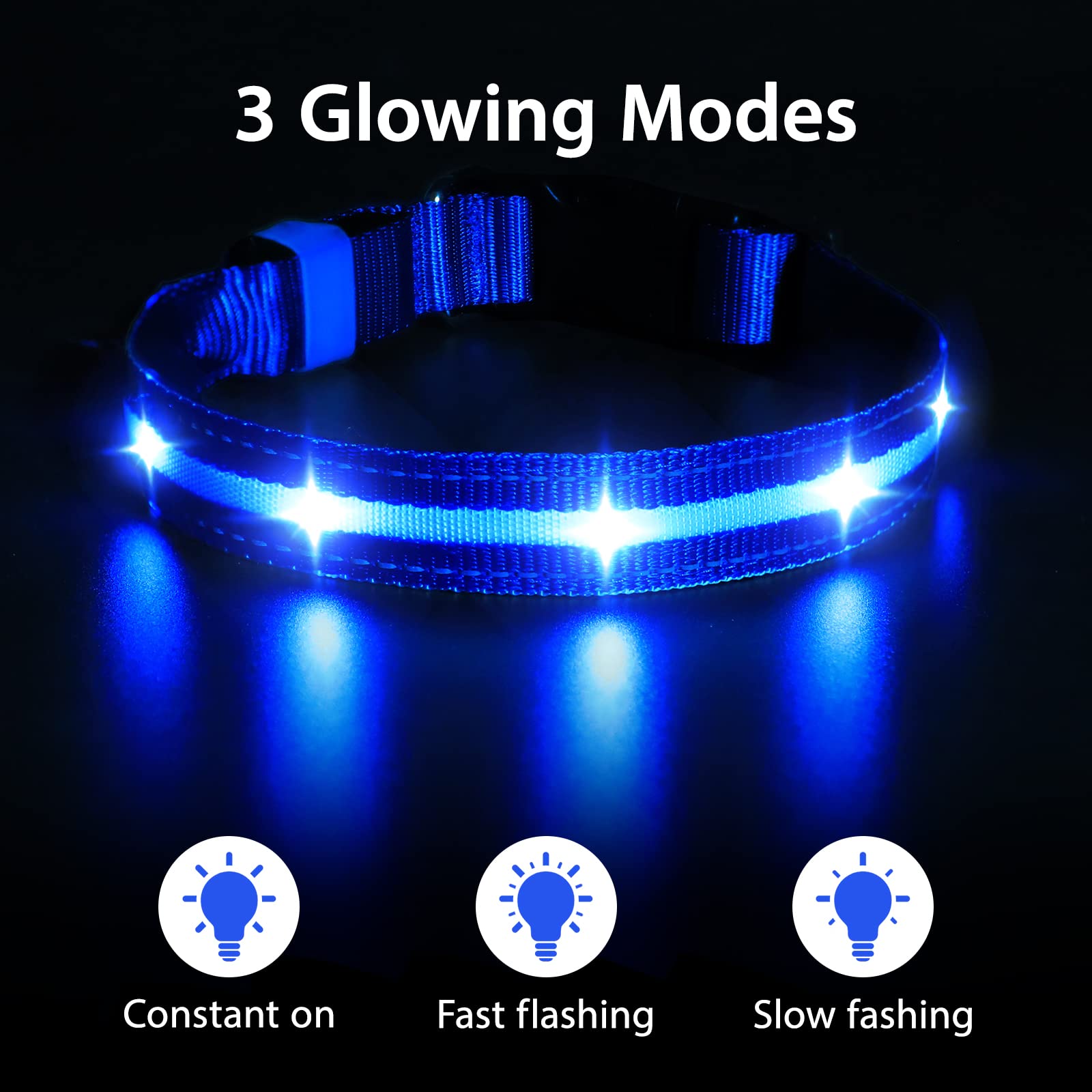 MASBRILL collar iluminado recargable, evita cambios de pilas en salidas largas.