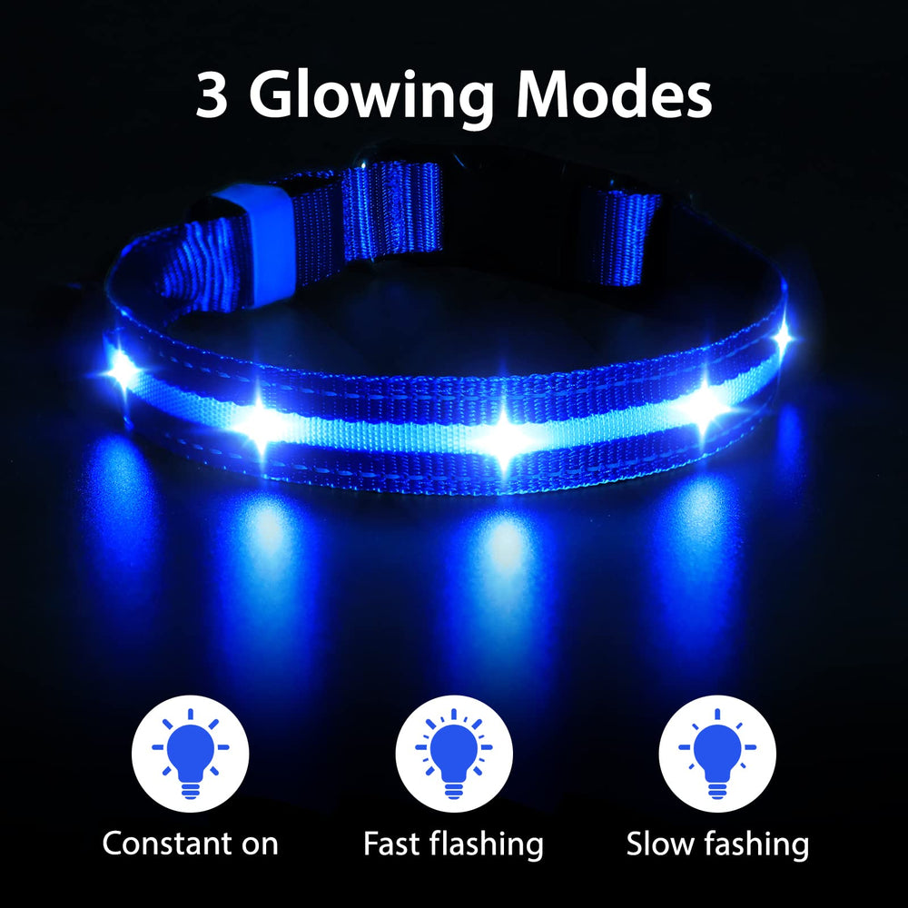 MASBRILL collar iluminado recargable, evita cambios de pilas en salidas largas.