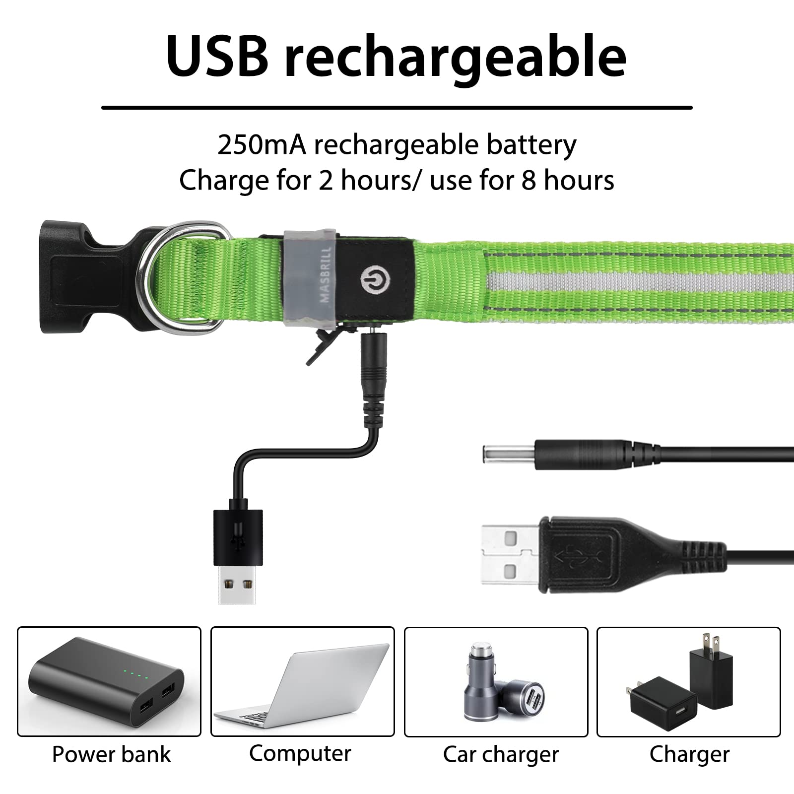 MASBRILL collar LED en exterior durante camping y caminatas vespertinas.