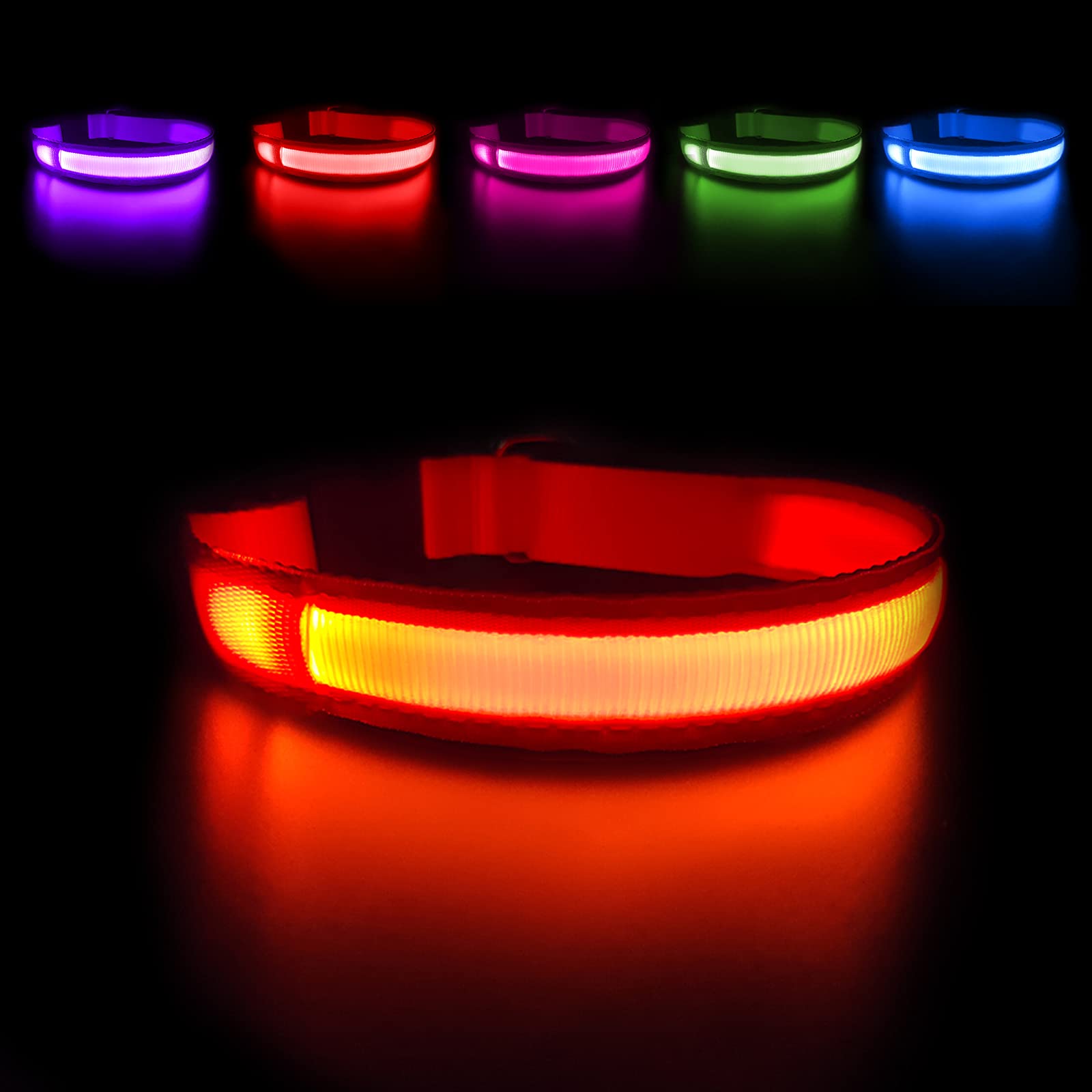 MASBRILL collar LED para perros con visibilidad nocturna mejorada.