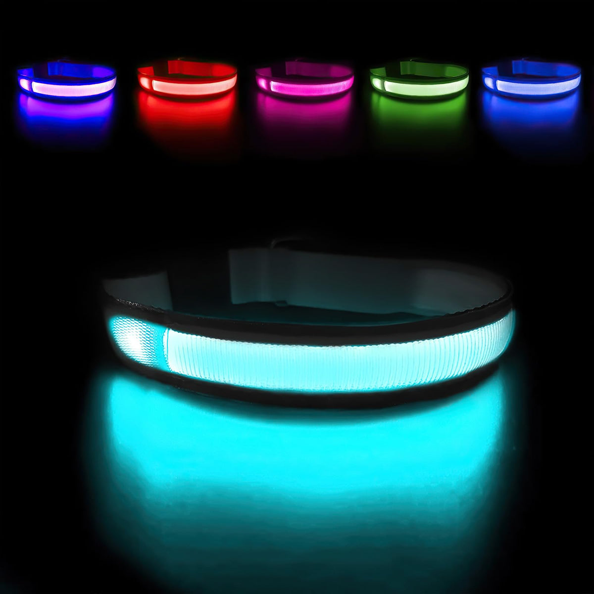 MASBRILL collar luminoso para perros, vista frontal nocturna con mayor visibilidad.