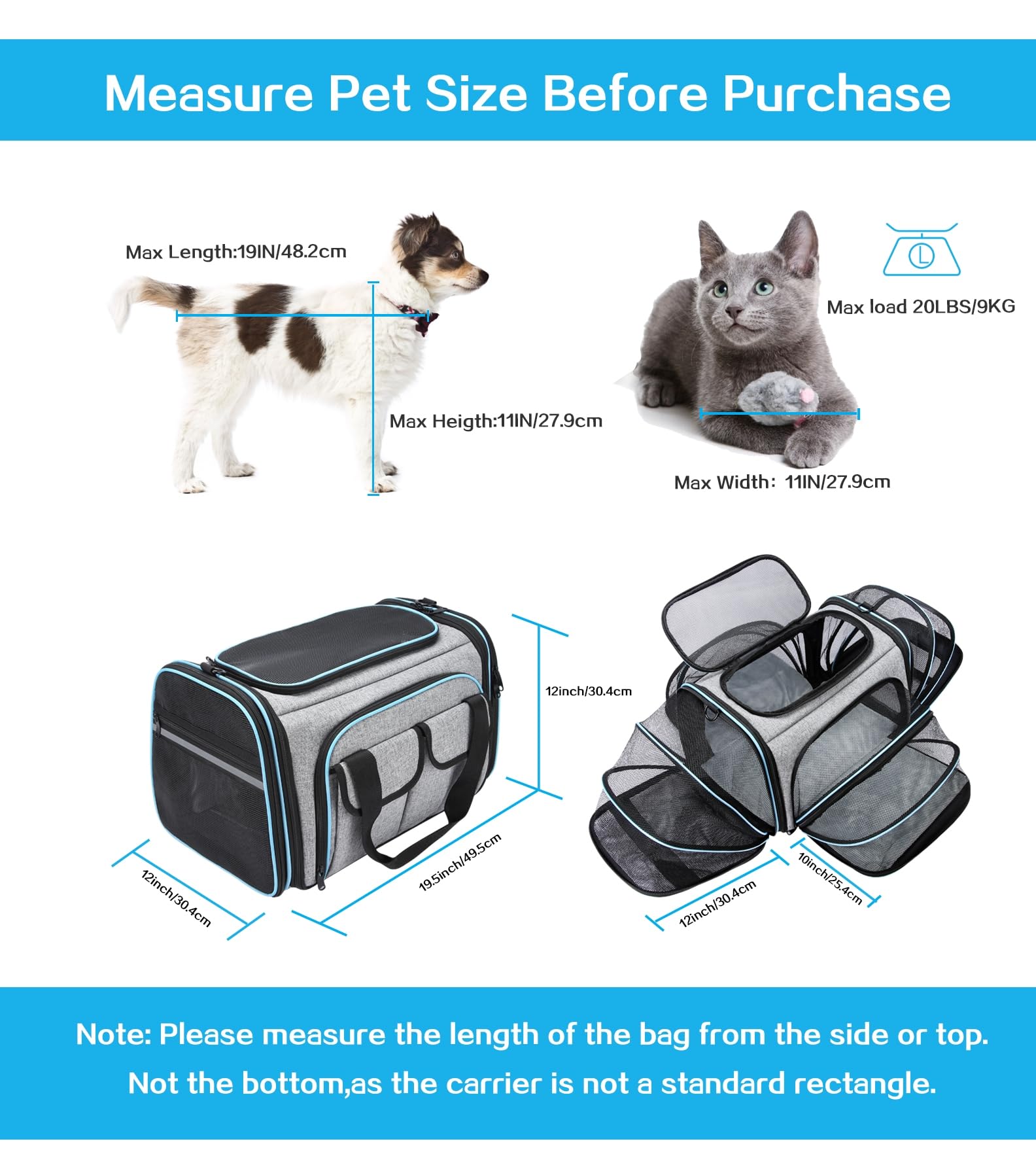 MASKEYON porta-mascotas con cuatro extensiones suaves que amplían el interior