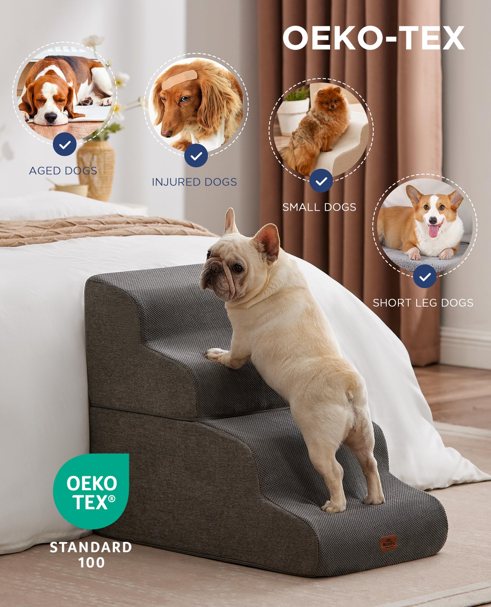 MASSFU escalones para perro de cuatro niveles para cama alta