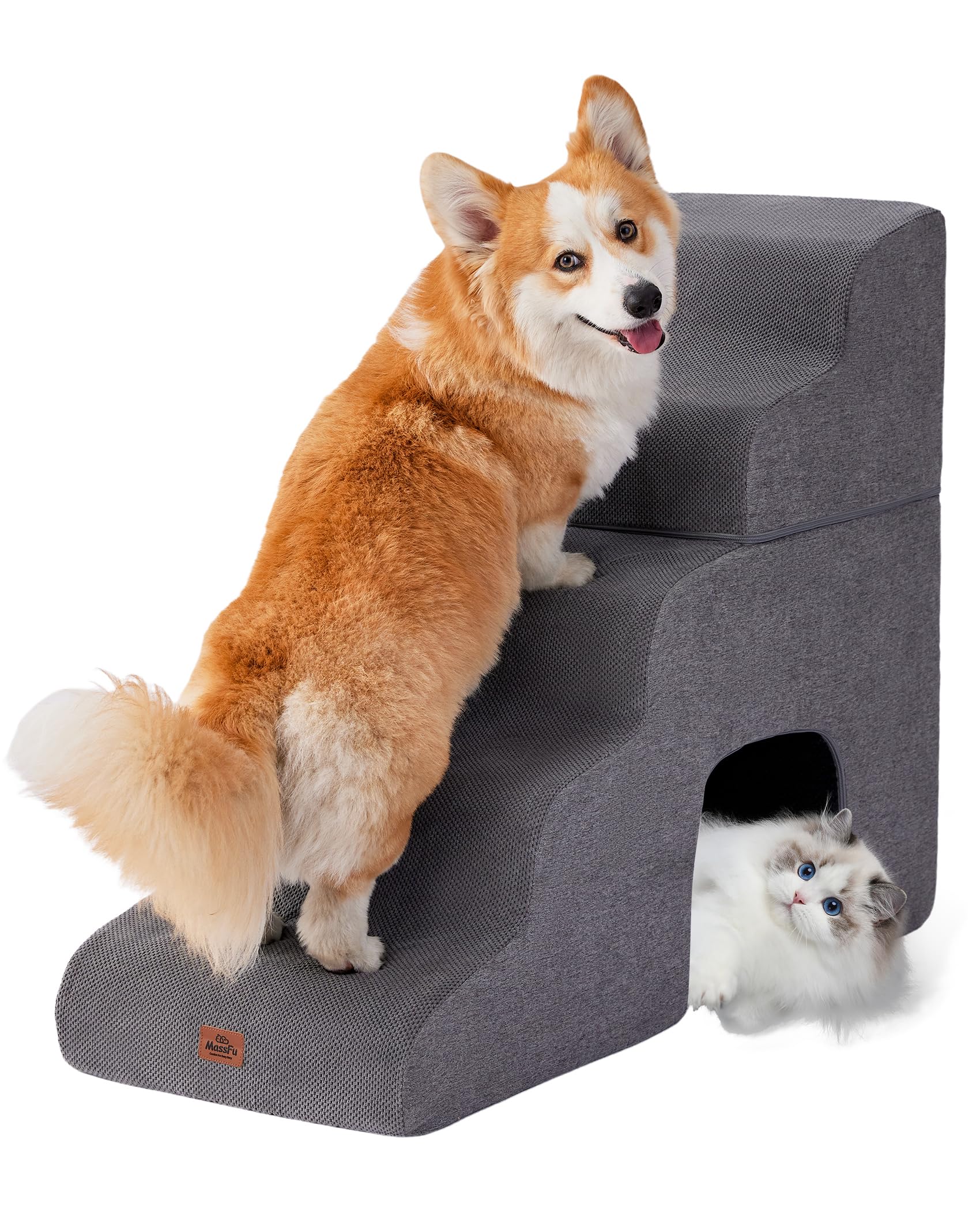 Escalones MASSFU curvos para cama alta mejoran acceso para perros pequeños.