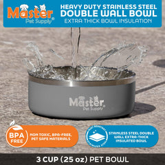 Master Pet Supply bol de agua inoxidable, doble pared para mantener fría la bebida