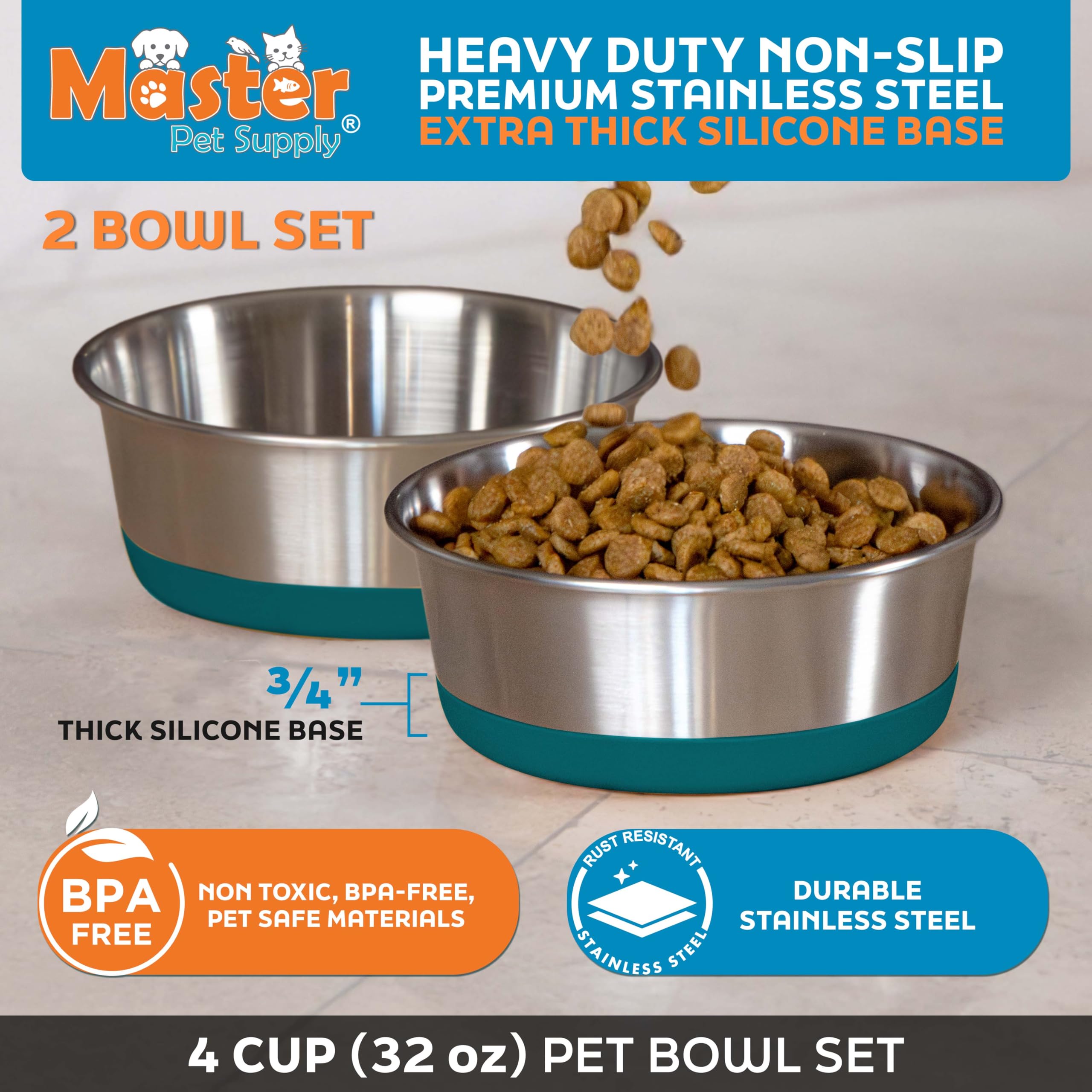 Master Pet Supply base silicona antideslizante Emerald Sea, mantiene estable el cuenco