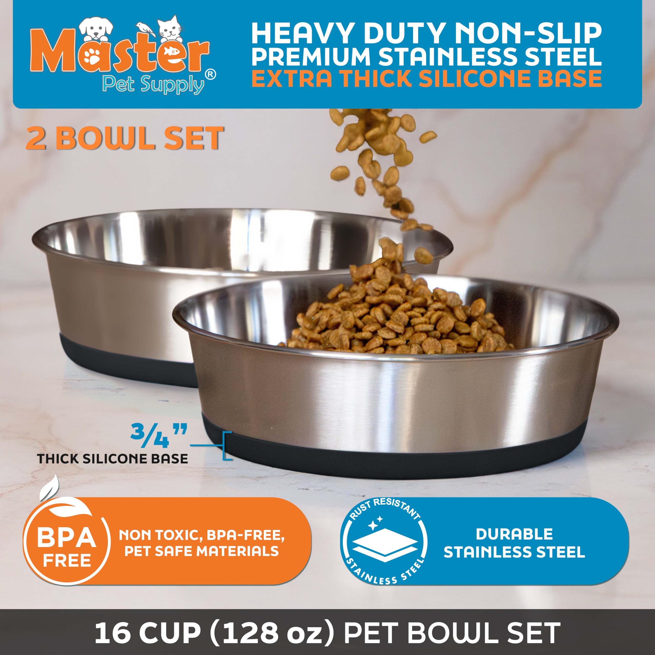 Master Pet Supply: base de silicona antideslizante mantiene los cuencos estables.