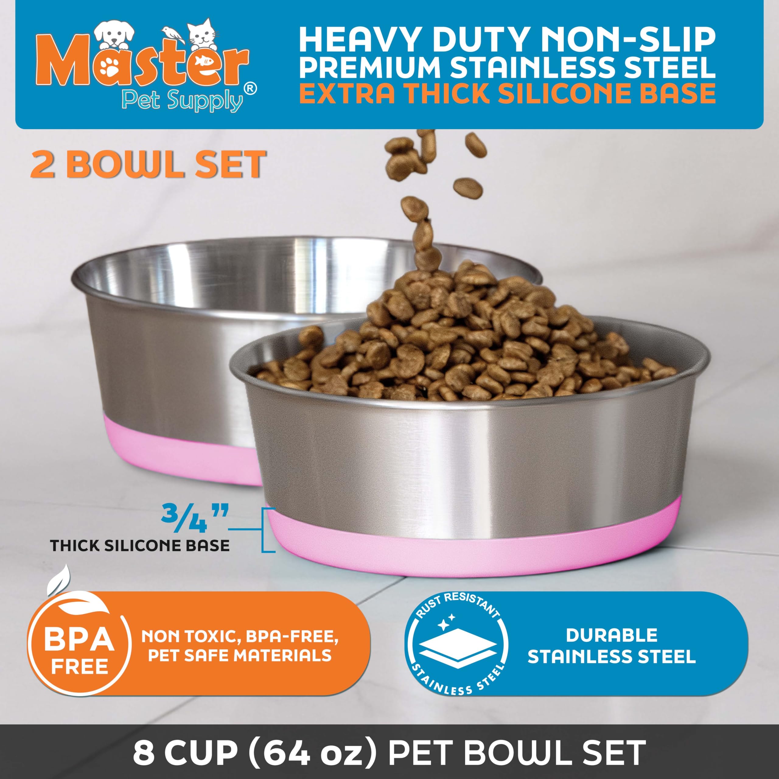 Master Pet Supply comedero de acero inoxidable con capacidad de 8 tazas para uso diario.