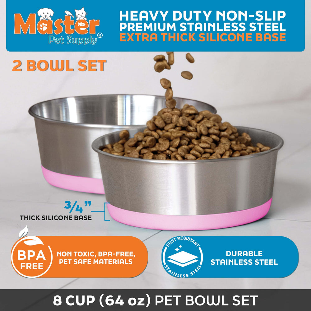 Master Pet Supply comedero de acero inoxidable con capacidad de 8 tazas para uso diario.