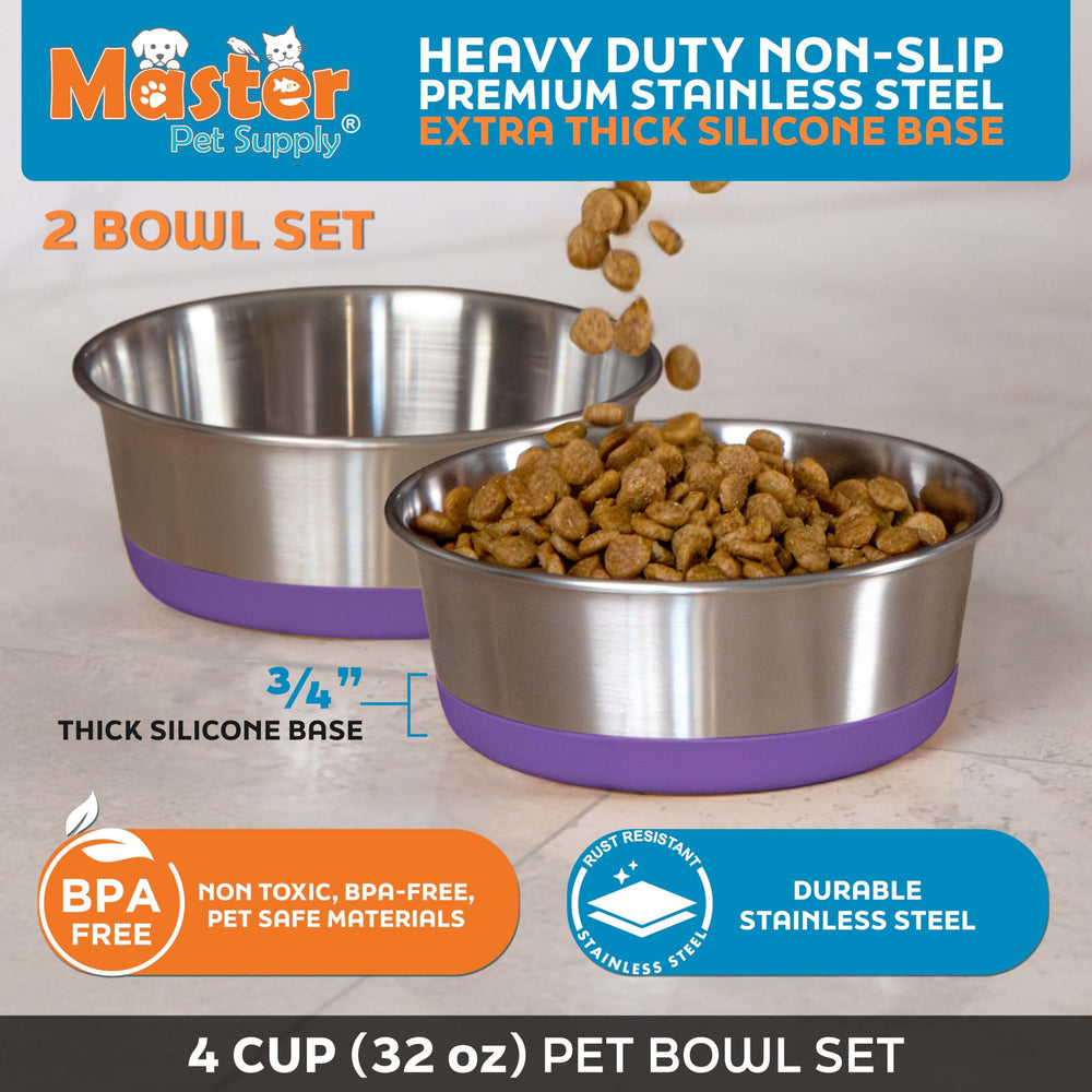 Cuenco de acero inoxidable Master Pet Supply de 4 tazas para comida o agua