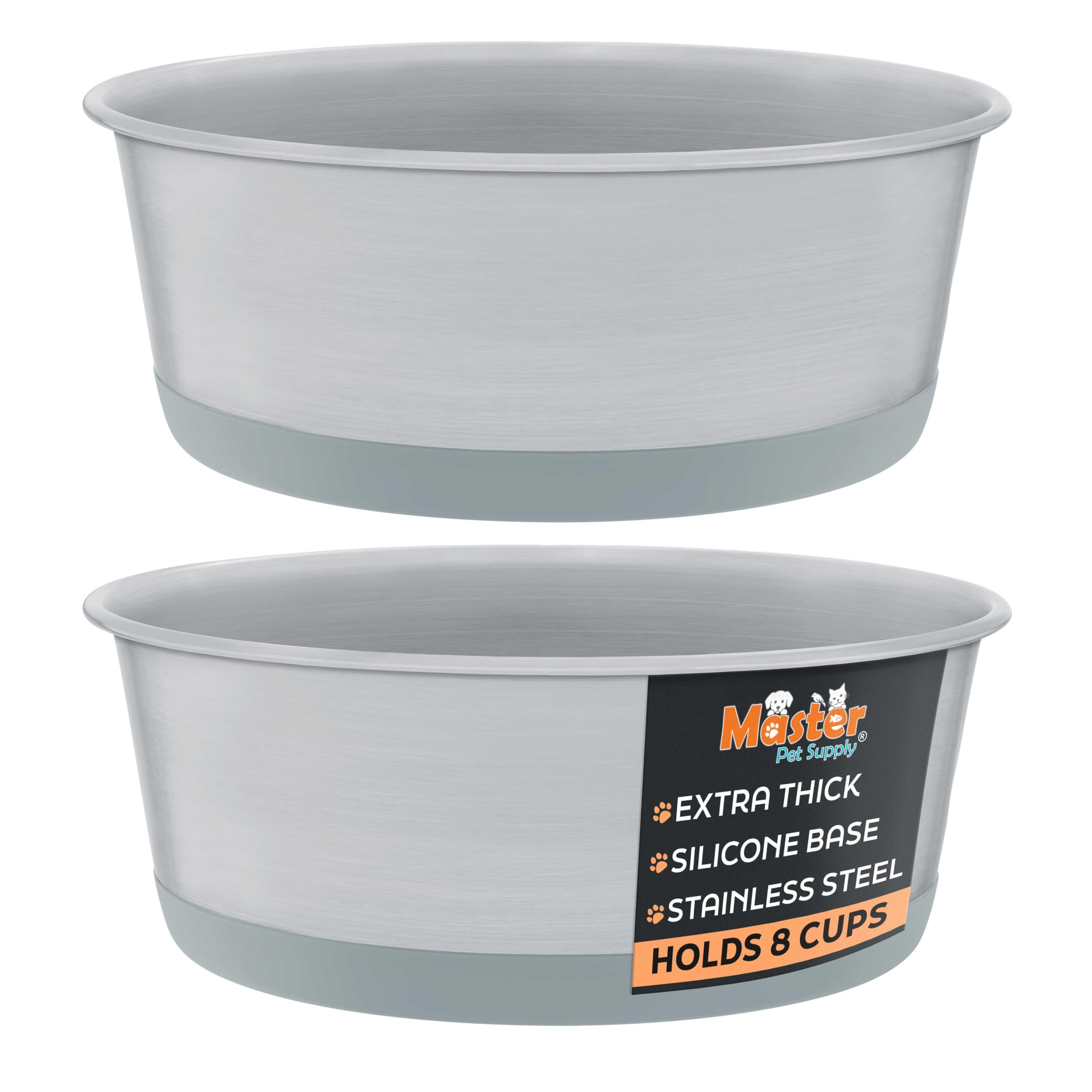 Master Pet Supply cuenco acero inoxidable 8 tazas grafito para comida y agua