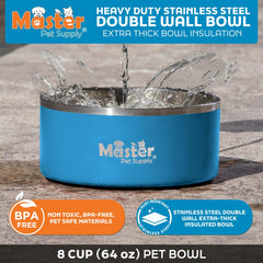 Master Pet Supply cuenco agua doble espesor 64oz, durabilidad para mascotas activas