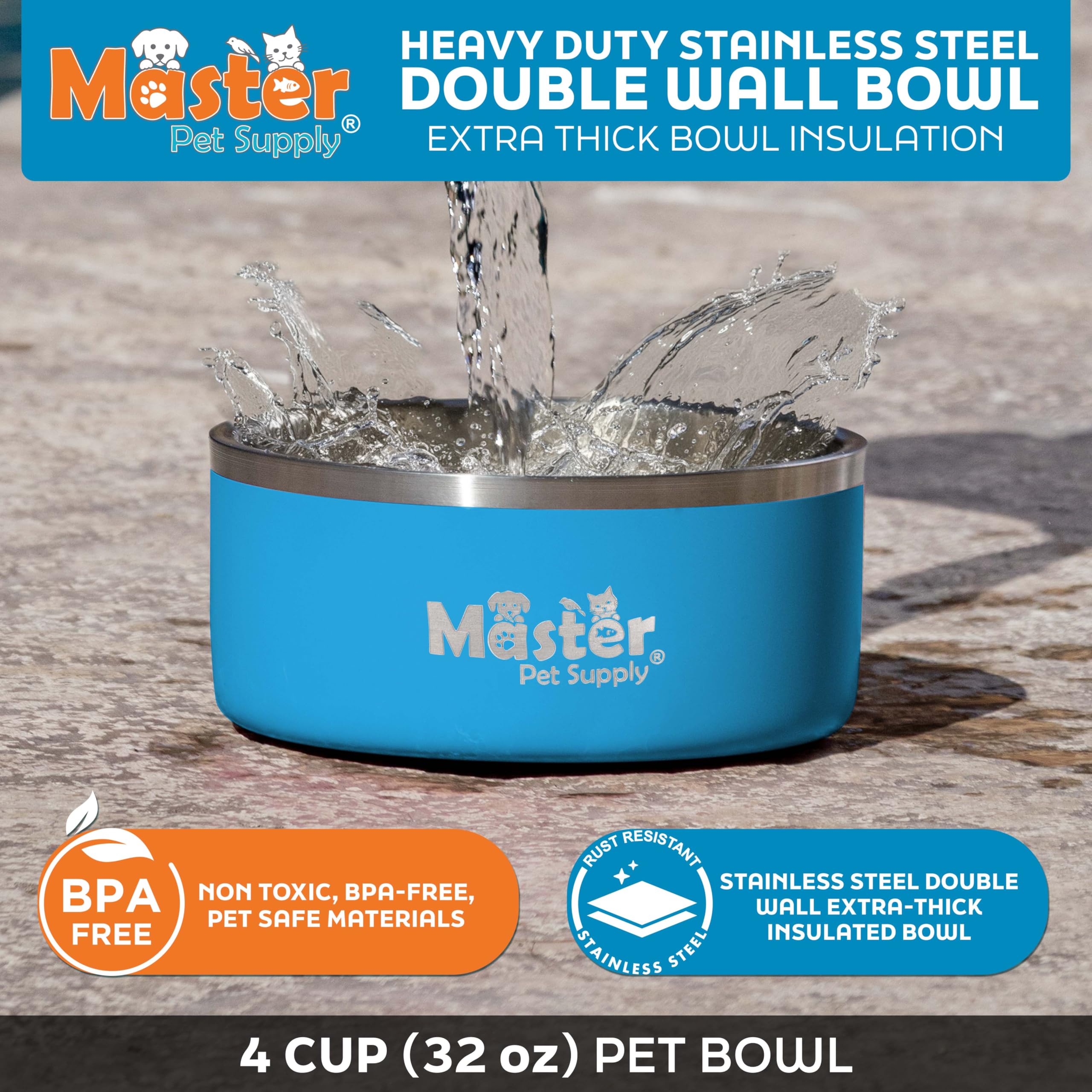 Master Pet Supply cuenco con espesor extra en acero inoxidable para mayor durabilidad