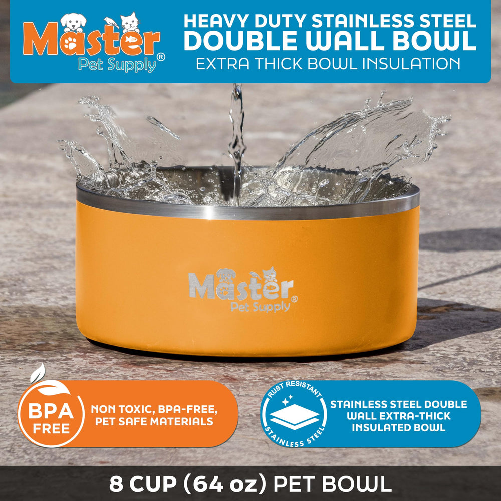 Master Pet Supply cuenco aislado de doble pared mantiene el agua fría por más tiempo.