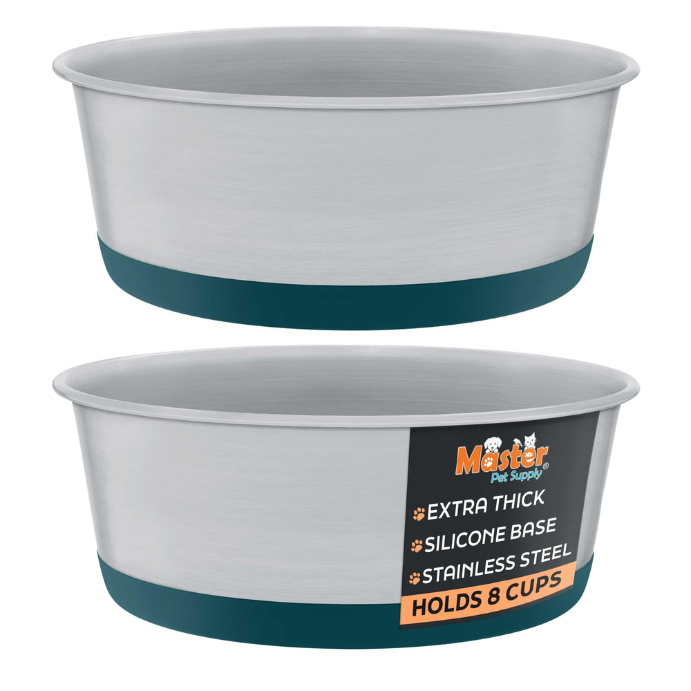 Master Pet Supply cuencos de acero inoxidable, dos piezas duraderas para comida y agua.