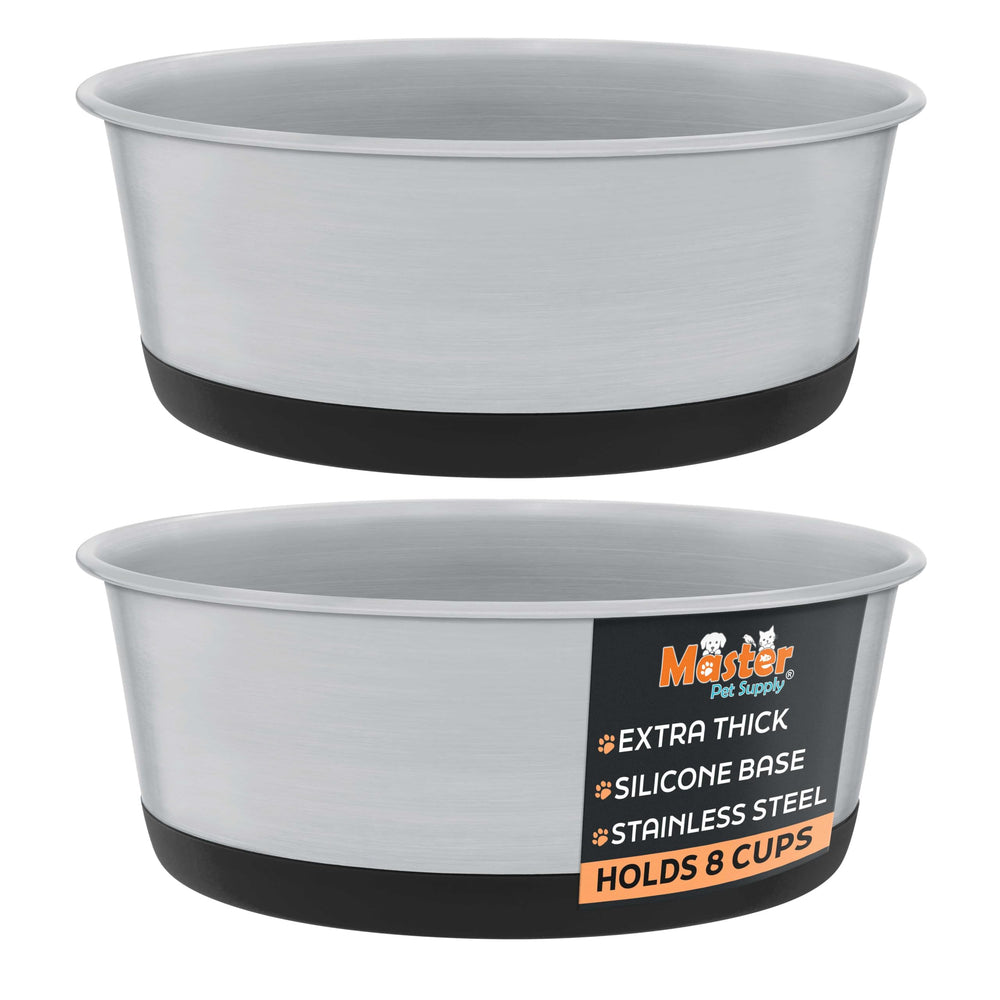 Master Pet Supply cuencos-de-acero-inoxidable, dos, para comida o agua de mascotas.