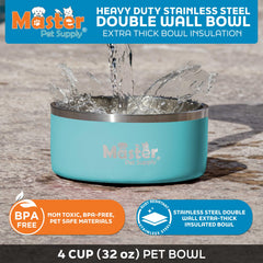 Master Pet Supply cuenco con doble pared aislante que mantiene el agua fría.