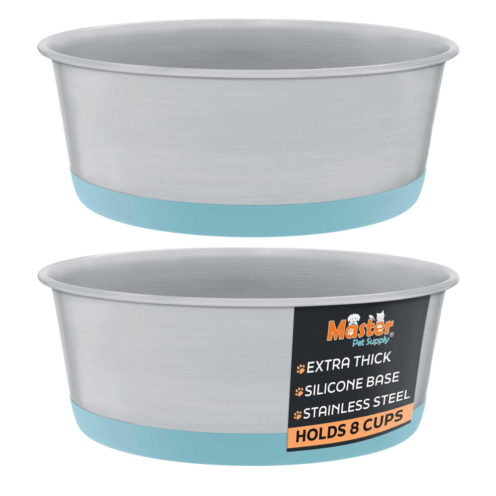 Master Pet Supply: dos tazones de acero inoxidable de 8 tazas para comida o agua.