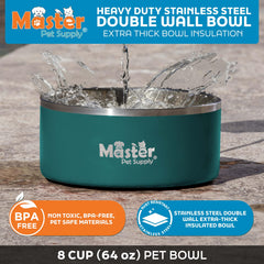 Master Pet Supply tazón 64 onzas para perros y gatos, gran capacidad de hidratación.