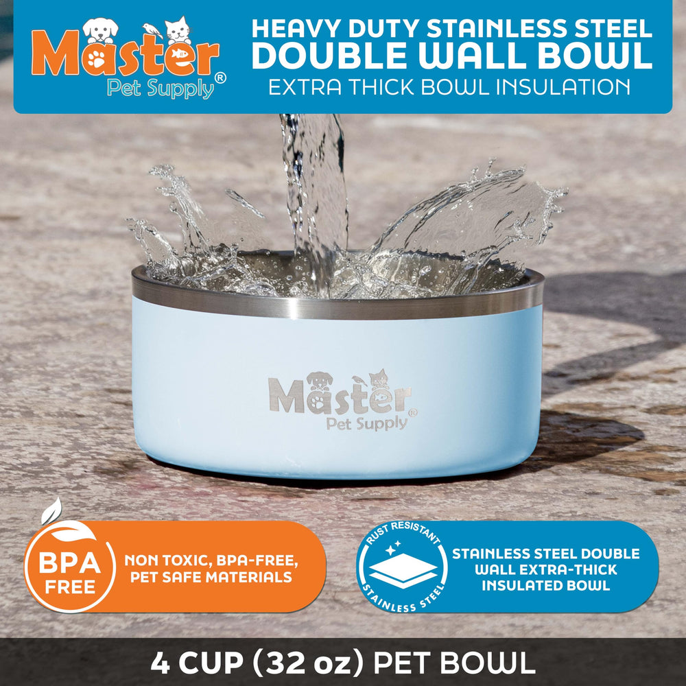 Master Pet Supply tazon agua con doble pared y base estable para mascotas activas