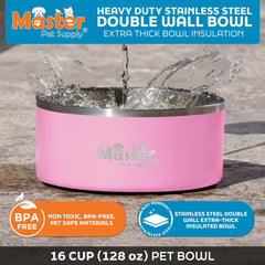 Master Pet Supply tazón doble pared, mantiene agua fría por más tiempo.