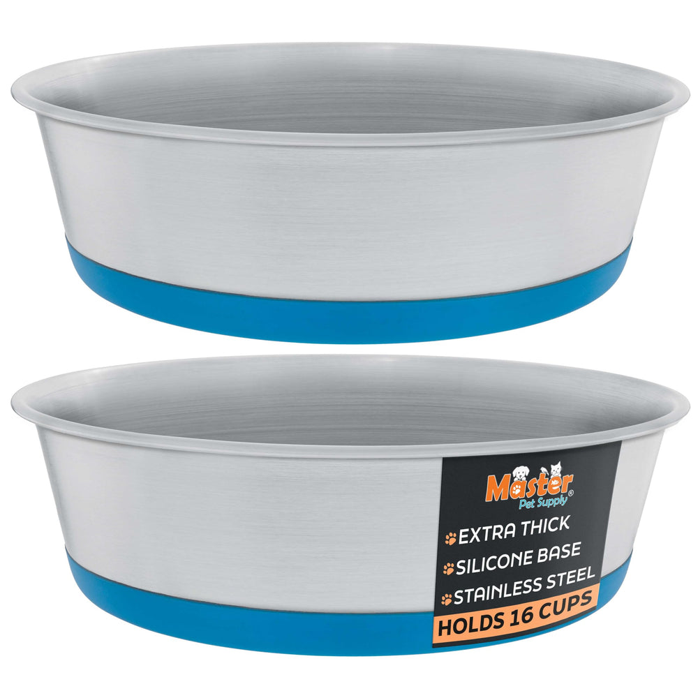 Master Pet Supply tazones de acero inoxidable, dos piezas, ideales para comida y agua.