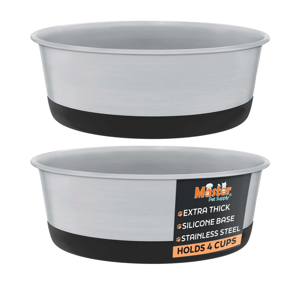 Master Pet Supply tazones de acero inoxidable en set de 2 con capacidad de 4 tazas.