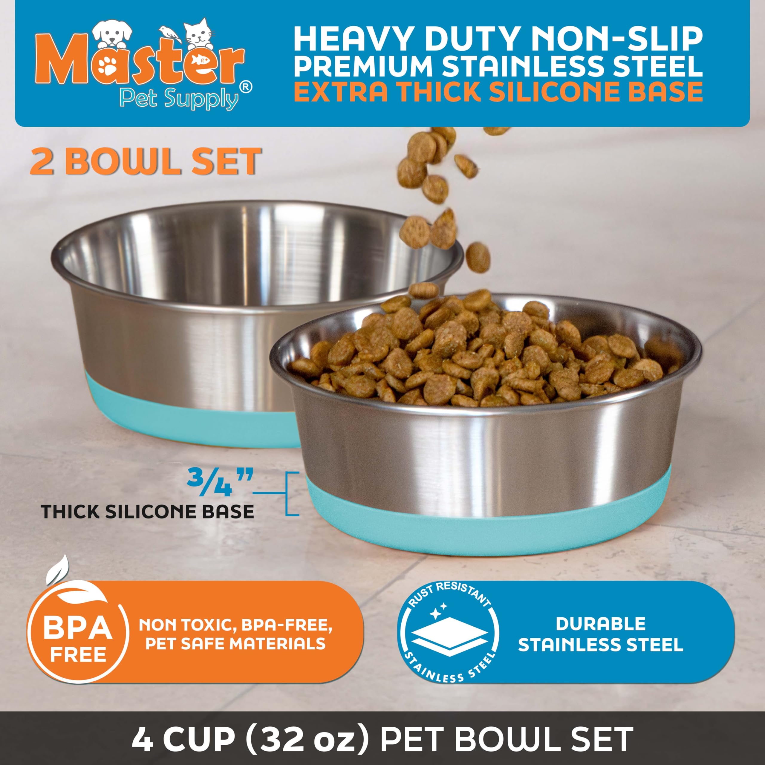 Master Pet Supply tazones antideslizante base silicona, evitan deslizamientos y derrames.