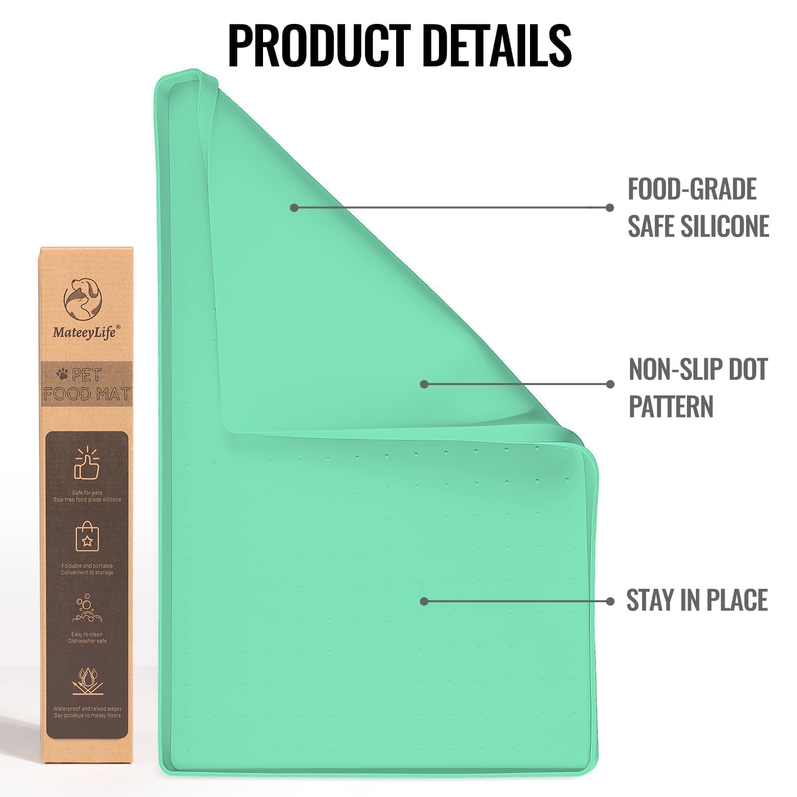 Borde elevado de MateeyLife para derrames, ayuda a contener comida y agua.
