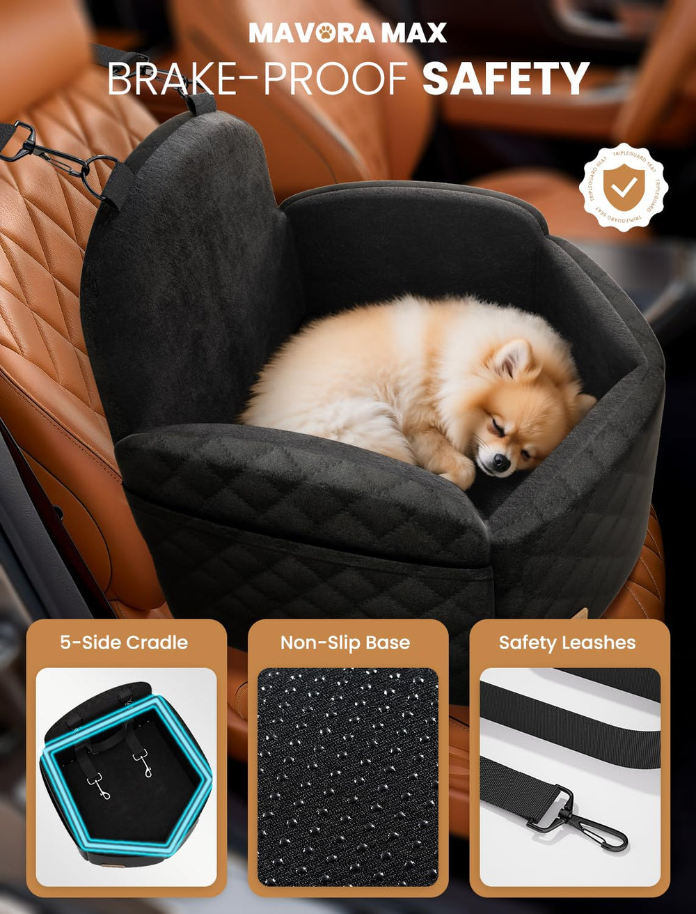 Mavora Max base antideslizante mantiene el asiento en su lugar.