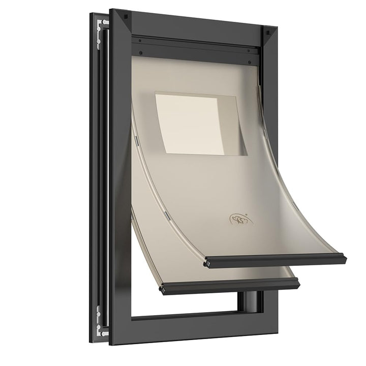 Puerta MAVRICPOWER para perros de aluminio XL con tunel expandible, adaptable a diferentes puertas.