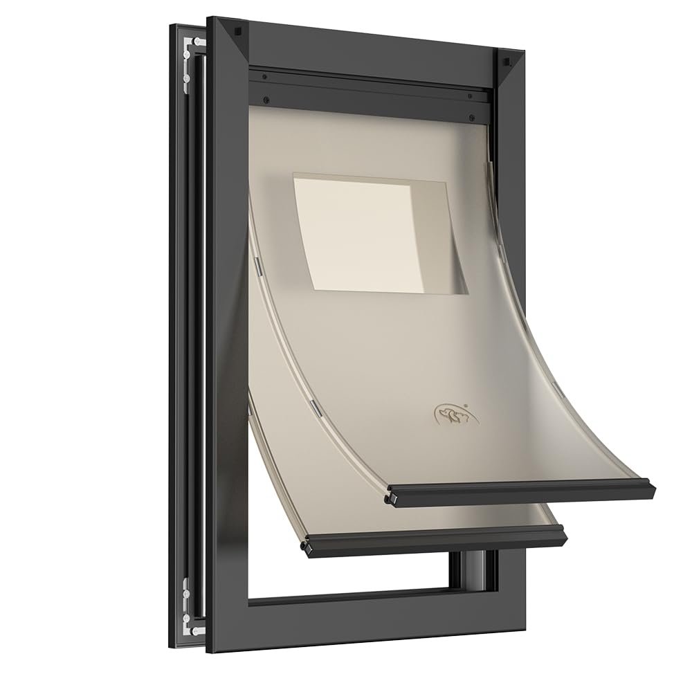 Puerta MAVRICPOWER para perros de aluminio XL con tunel expandible, adaptable a diferentes puertas.