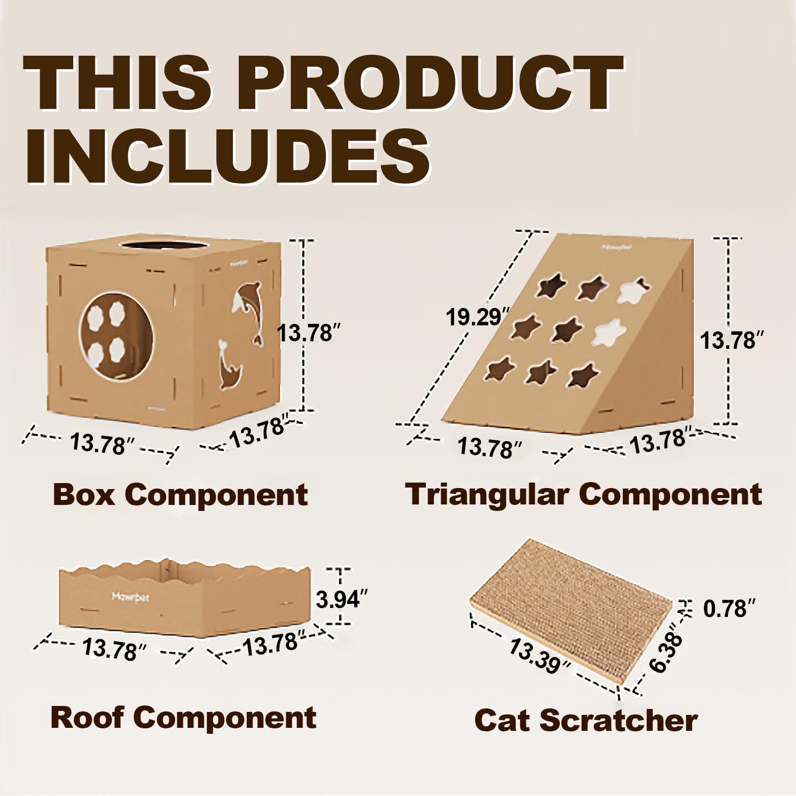 Casita de cartón Mawrpet de dos niveles para gatos activos.