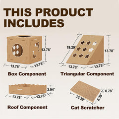 Casita de cartón Mawrpet de dos niveles para gatos activos.