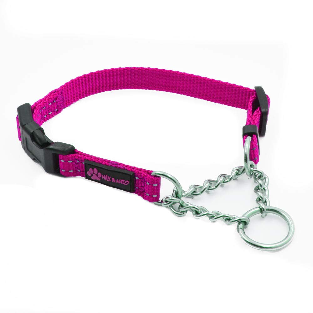 Max and Neo collar martingale rosa XS, vista frontal, control suave para paseos.