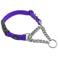 Max and Neo collar de cadena inoxidable morado, duradero para paseos diarios.