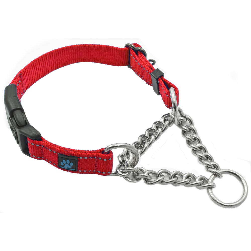 Max and Neo collar martingale de acero inoxidable rojo mediano, resistente para paseos diarios.
