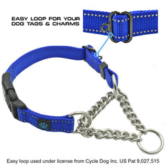 Max and Neo collar de cadena martingale morado en exterior, ideal para paseos al aire libre.