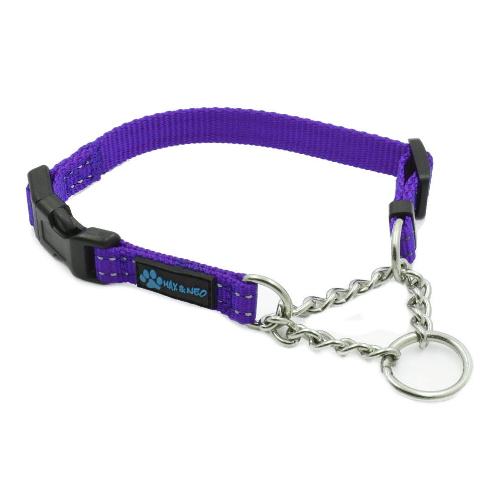 Max and Neo collar de cadena martingale talla xs morado, diseño duradero para paseos cómodos.