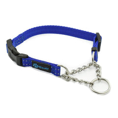Max and Neo collar martingale de acero inoxidable en azul, duradero para paseos.