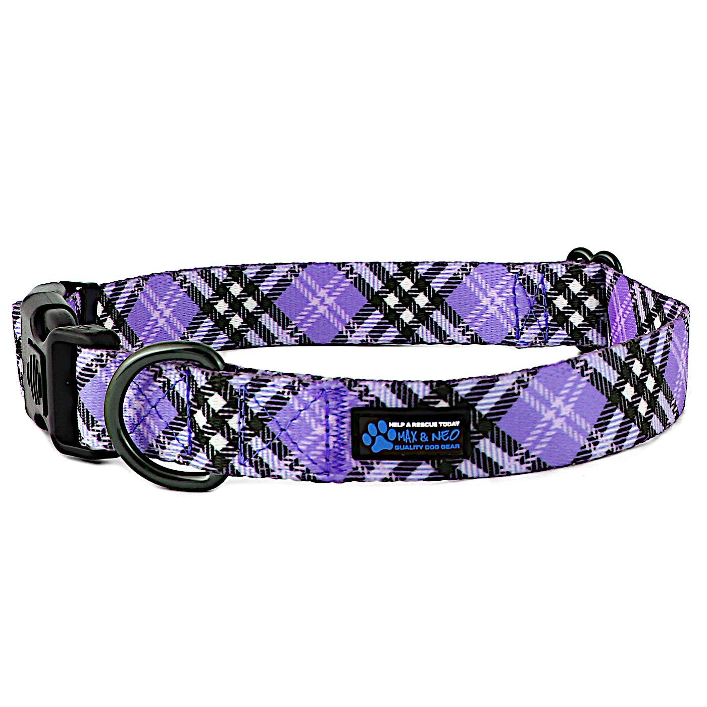 Collar Max and Neo NEO con patrón de cuadros púrpura para paseos seguros