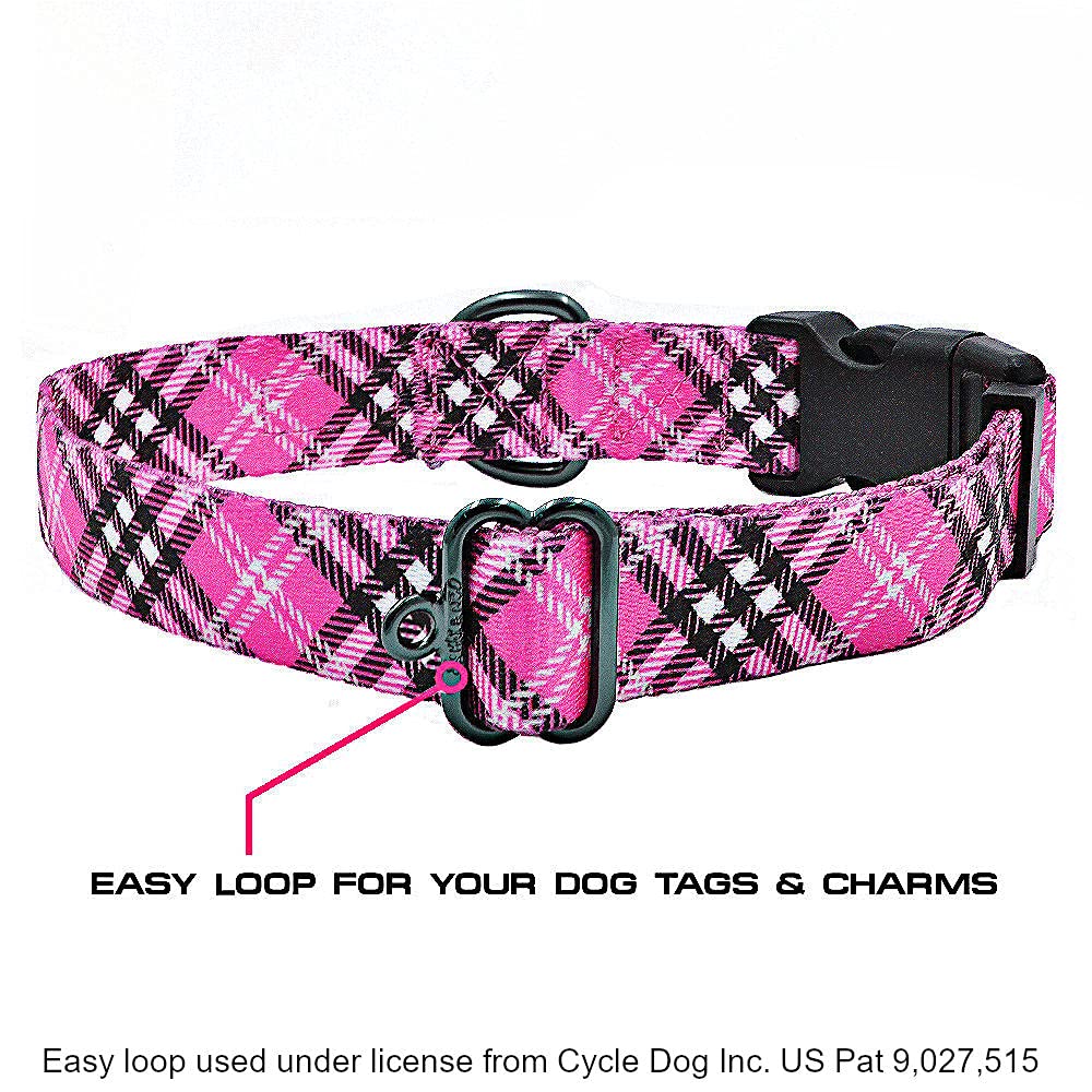 Max and Neo collar NEO rosa a cuadros, resistente para aventuras al aire libre.