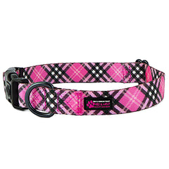 Max and Neo collar para perro con cuadros rosa, ideal para paseos diarios.