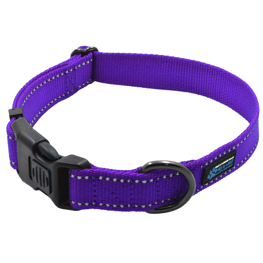 Collar Max and Neo de nylon reflectante para perros grandes, ideal para paseos nocturnos.
