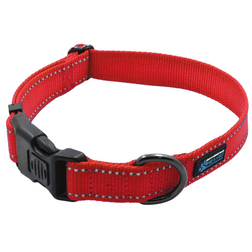Collar Max y Neo reflectivo de nylon con hebilla robusta para paseos nocturnos seguros.