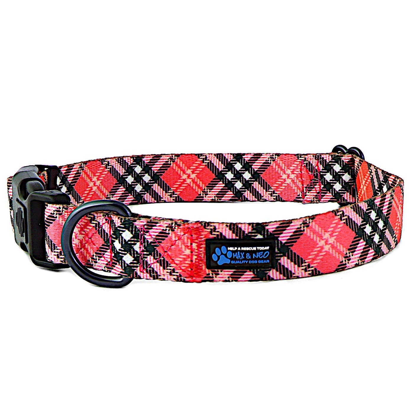 Collar Max y Neo para perro con estampado de cuadros rojo grande, ideal para paseos diarios.