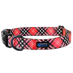 Collar Max y Neo para perro con estampado de cuadros rojo grande, ideal para paseos diarios.