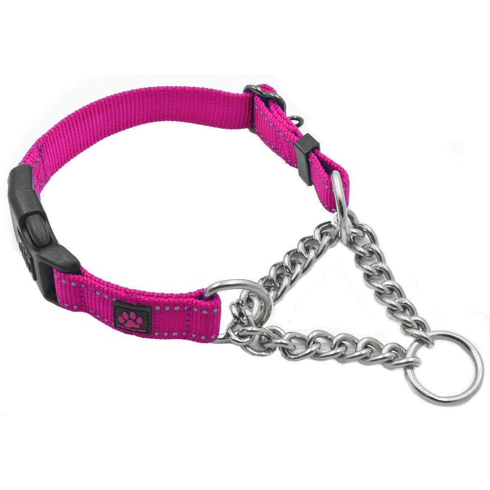 Max y Neo collar martingala de acero inoxidable rosa, cierre seguro para paseos