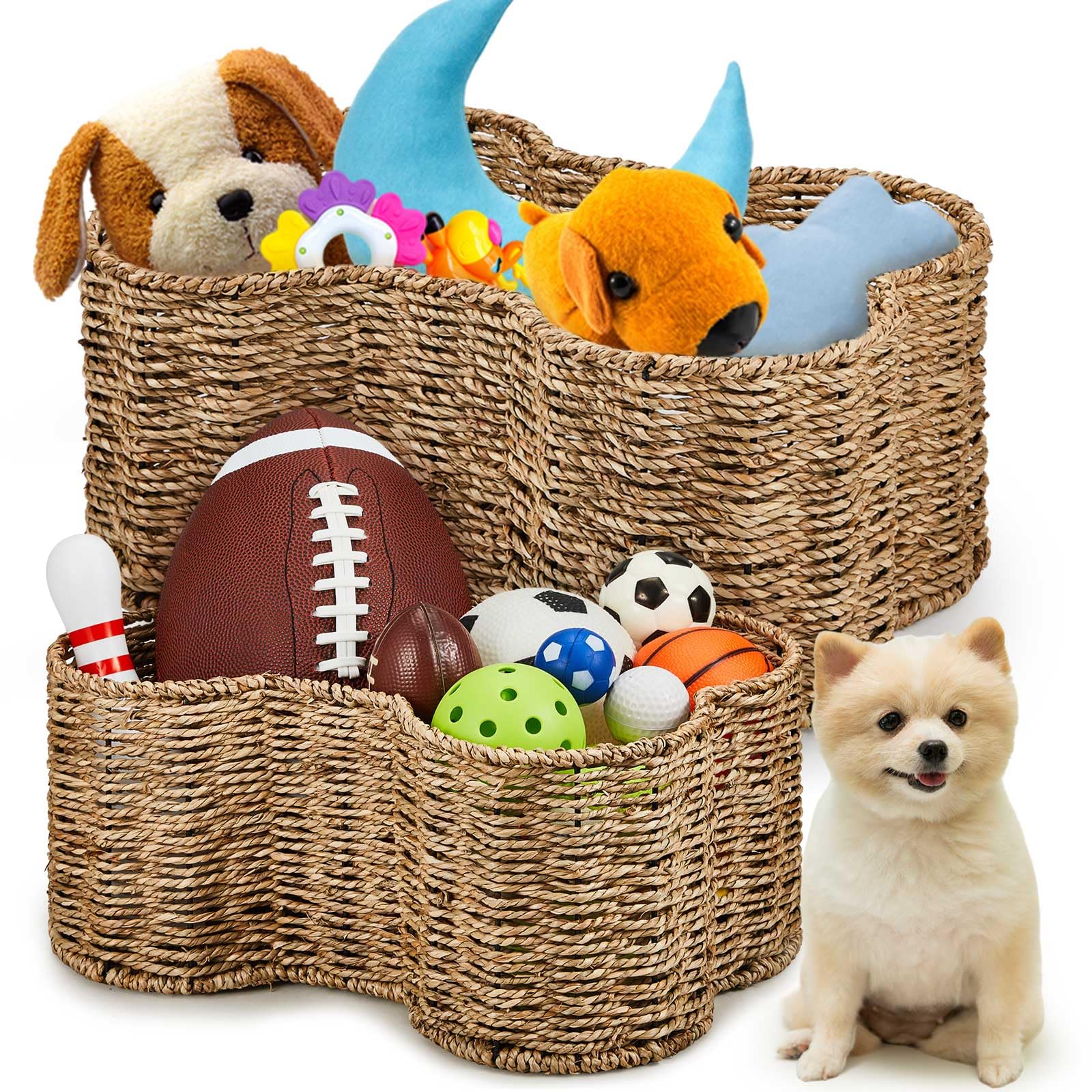 Maxcheck cesto para perros, forma de hueso mediana, organiza juguetes y accesorios.