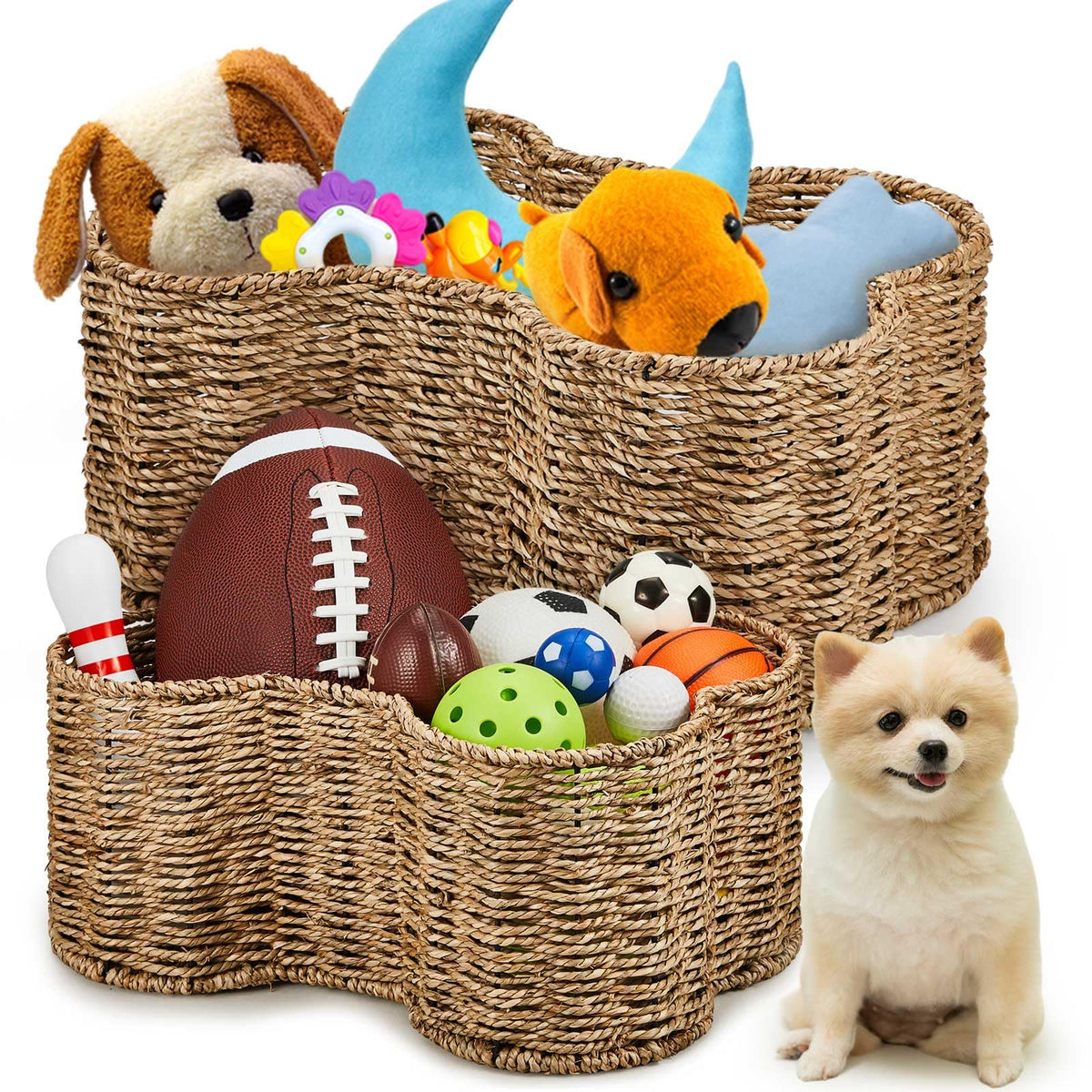 Maxcheck cesto para perros, forma de hueso mediana, organiza juguetes y accesorios.